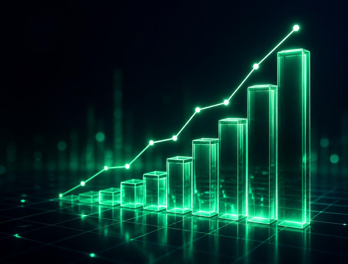 Abstract 3D visualisation of rising financial performance